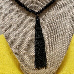 Black Tassle Glass Bead & Chain Necklace.